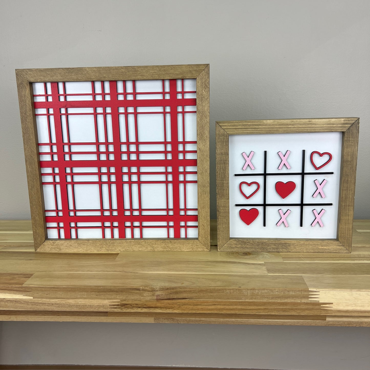 11 inch Red Plaid + 8 inch Tic Tac Toe | Valentine Sign Bundle