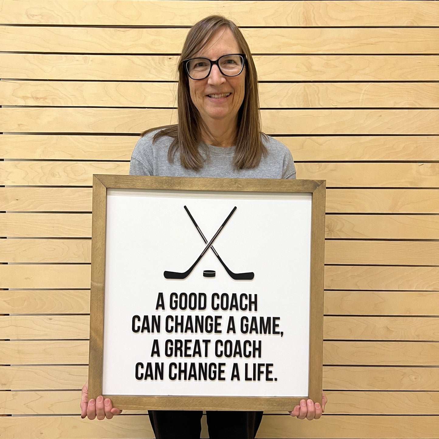 Write-On Coach Quote Sign with Sport Image| 21x21 Wood Sign | Coach Gift