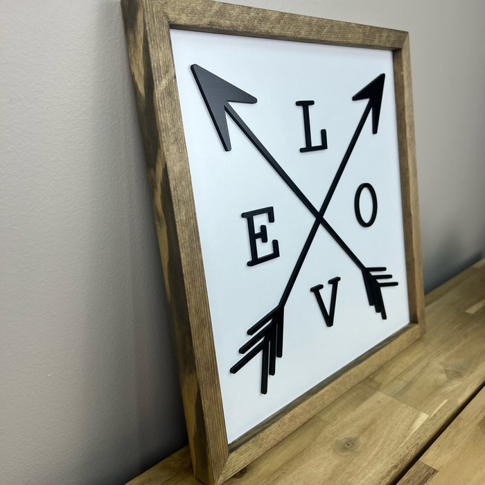 Love with Arrows Sign | 14x14 inch Wood Framed Sign | Valentine Sign