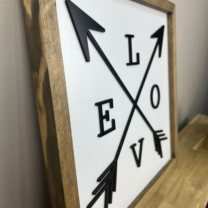 Love with Arrows Sign | 14x14 inch Wood Framed Sign | Valentine Sign