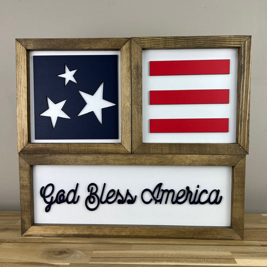 6x16 inch God Bless America + 8x8 inch Stars + 8x8 inch Stripes