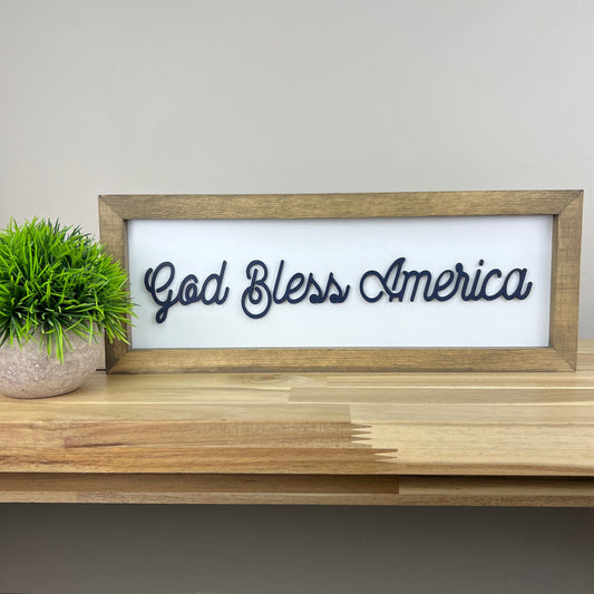 6x16 inch God Bless America | Wood Framed Sign