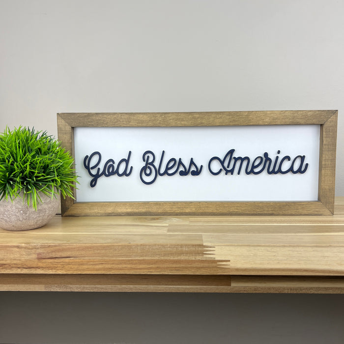 6x16 inch God Bless America | Wood Framed Sign | Patriotic Sign