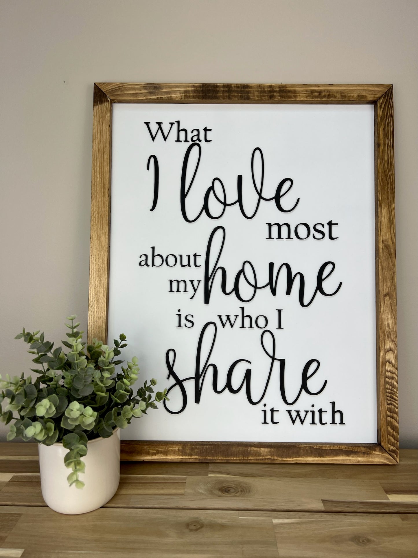 What I love most about my Home I 17x21 Wood Sign