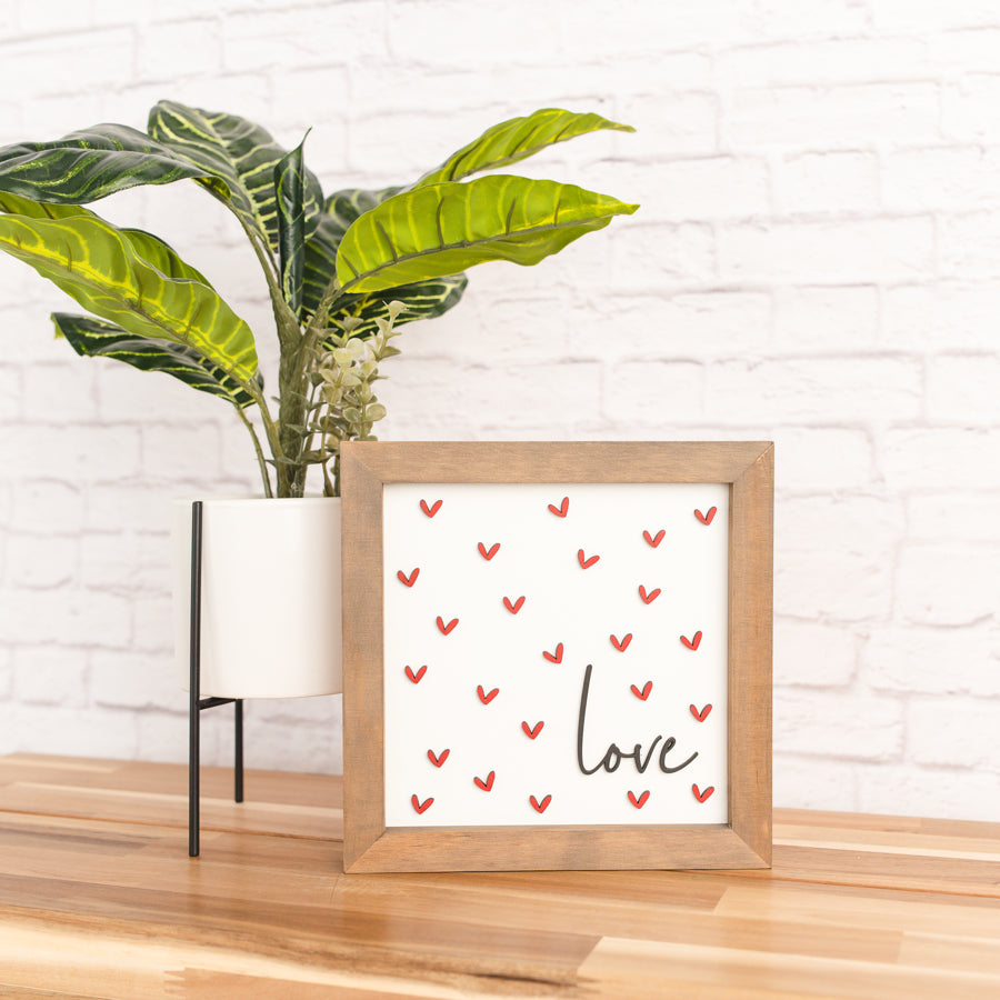 Love with Hearts | 11x11 inch Wood Sign | Valentine Sign
