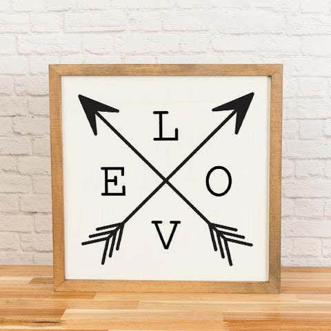 Love with Arrows Sign | 14x14 inch Wood Framed Sign | Valentine Sign