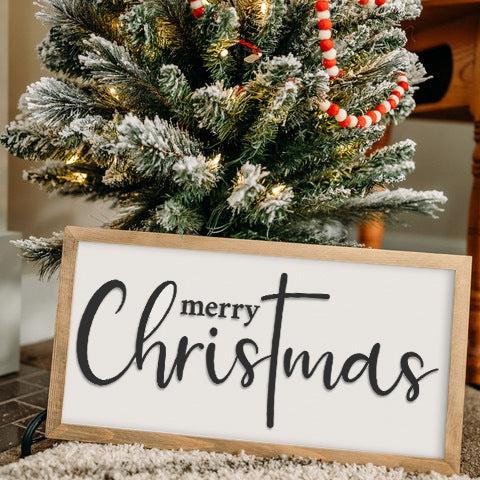 Merry Christmas with Cross | 11x21 inch Wood Framed Sign