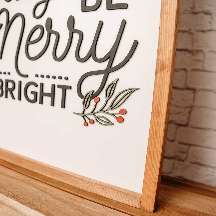May Your Days Be Merry & Bright | 17x21 inch Wood Sign | White Background | Christmas Sign