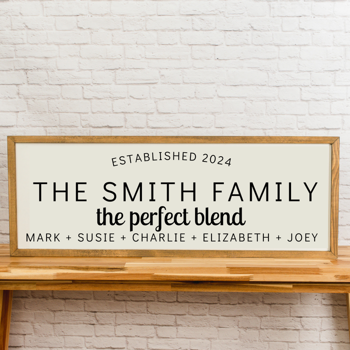 The Perfect Blend Family Name Sign | 13x35 inch Wood Sign