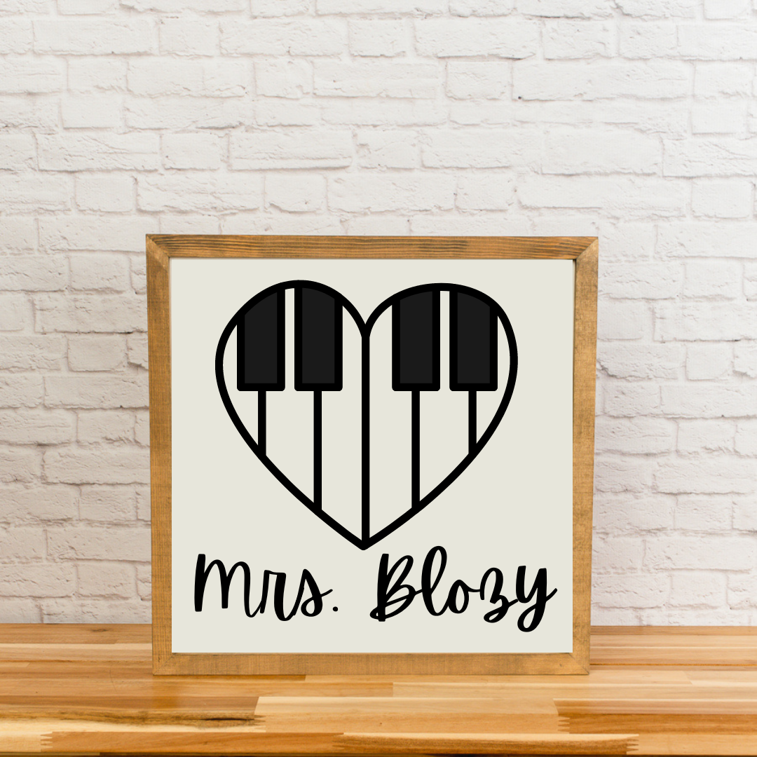 Piano Teacher Sign | Square Wood Framed Sign