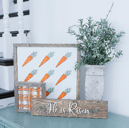 Carrots Bundle | 14x14 Carrots Sign + 8x8 Orange Plaid + He is Risen sign