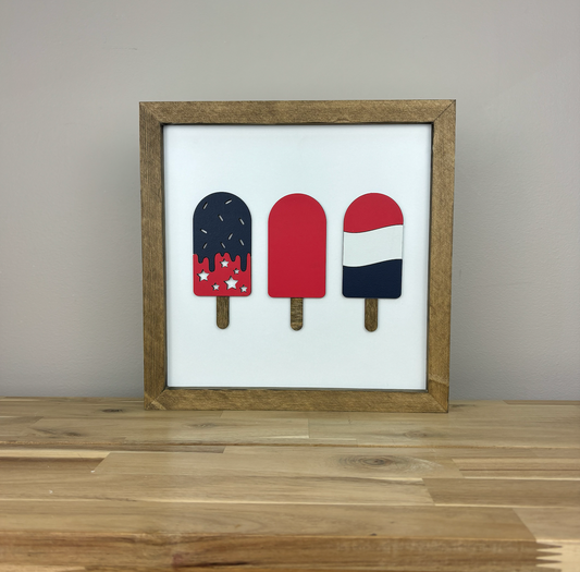 Red White & Blue Popsicles | 11x11 inch Wood Sign | Patriotic Sign