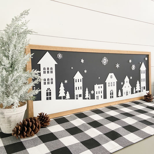Winter Town | 13x35 inch Wood Sign