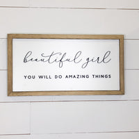 Beautiful Girl | 11x21 inch 3D Wood Framed Sign | Nursery Sign