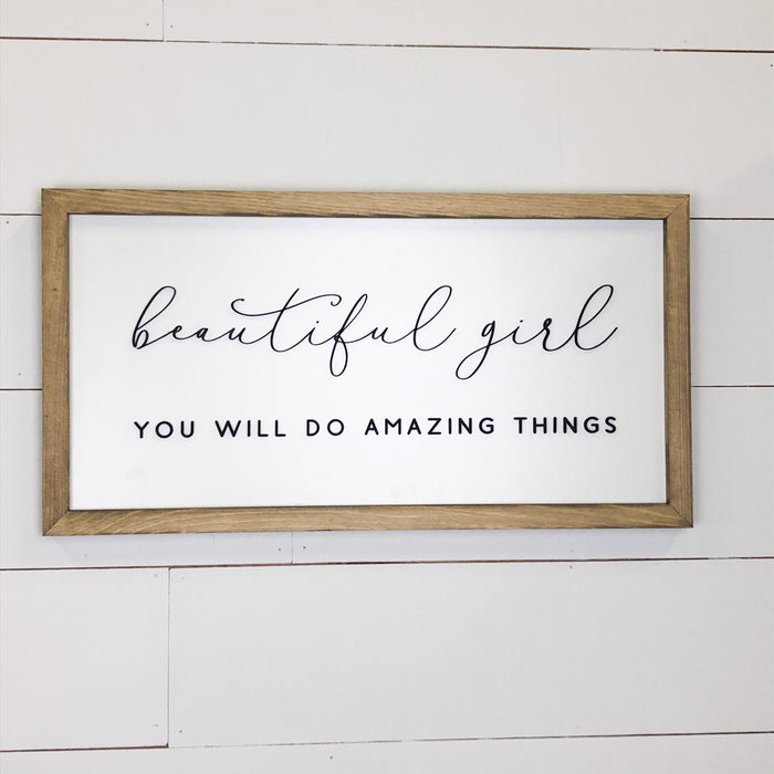 Beautiful Girl | 11x21 inch 3D Wood Framed Sign | Nursery Sign