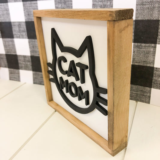 Cat Mom | 5x5 inch Wood Framed Sign