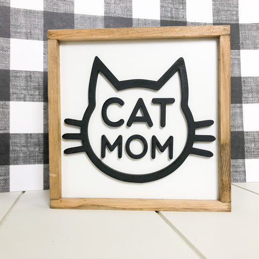 Cat Mom | 5x5 inch Wood Framed Sign