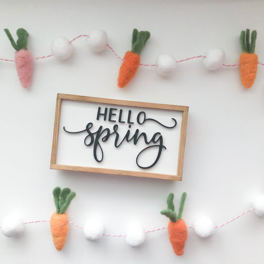 Hello Spring 4x7 inch Tiered Tray Sign | Wood Framed Sign
