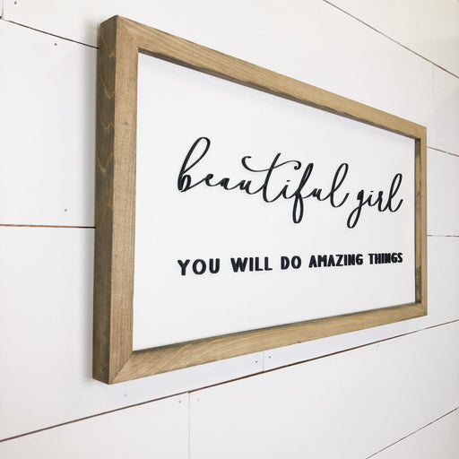 Beautiful Girl | 11x21 inch 3D Wood Framed Sign | Nursery Sign