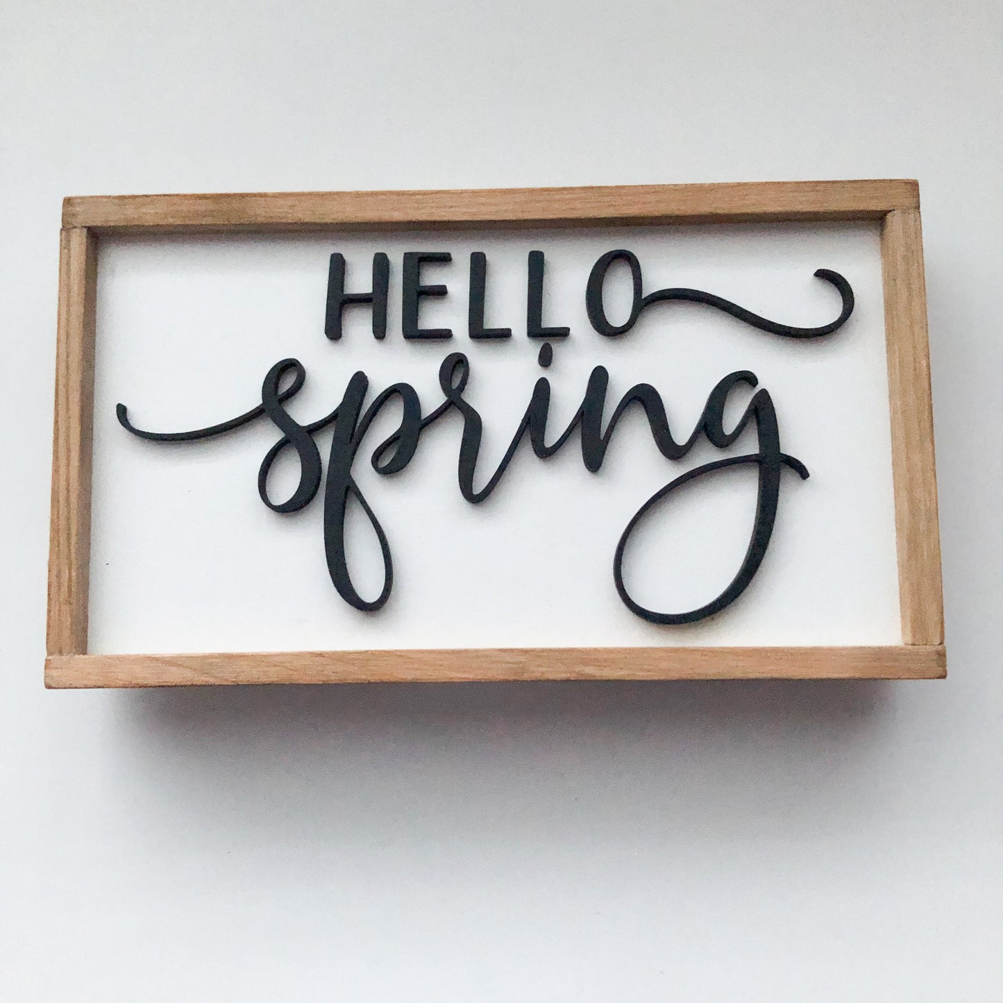 Hello Spring 4x7 inch Tiered Tray Sign | Wood Framed Sign