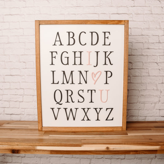 Alphabet I Love You | 17x21 inch Wood Sign | Nursery Sign | Baby Girl Nursery Sign