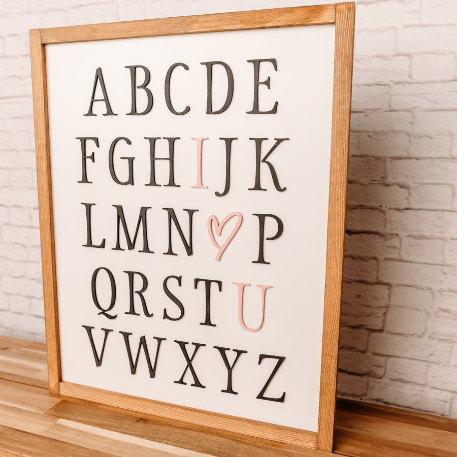 Alphabet I Love You | 17x21 inch Wood Sign | Nursery Sign | Baby Girl Nursery Sign