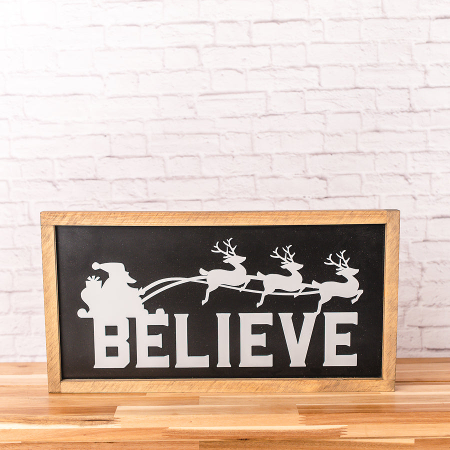 Believe | 11x21 inch Black and White Wood Sign