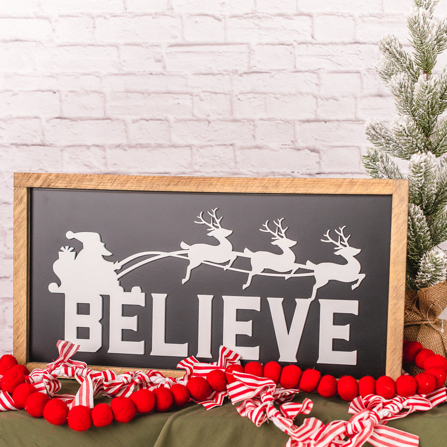 Believe | 11x21 inch Black and White Wood Sign