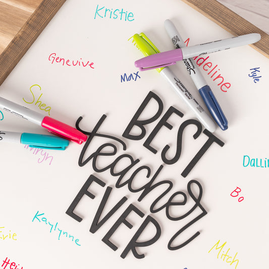 Write-On Teacher Appreciation Sign | Best Teacher Ever 16x16 inch Wood Sign