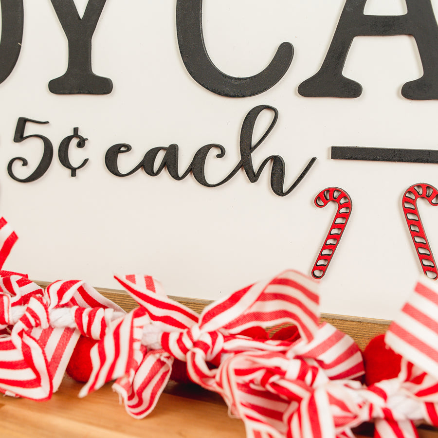 Hand Rolled Candy Canes | 13x35 inch Wood Sign | Christmas Sign