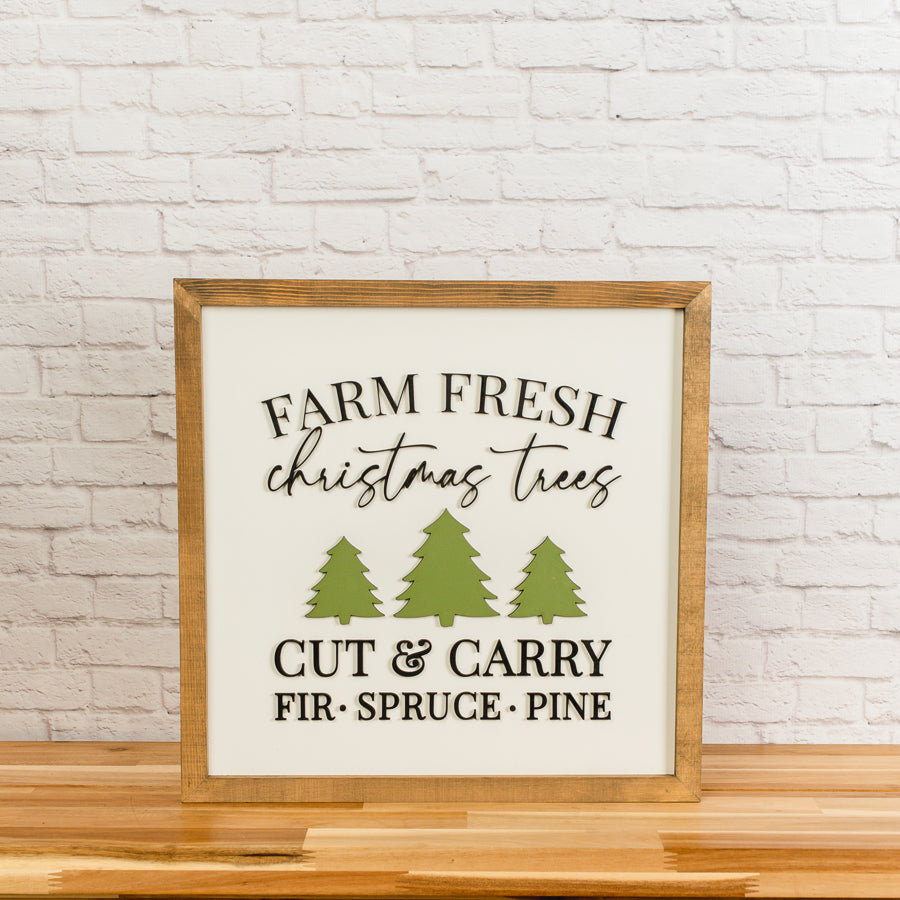 Farm Fresh Christmas Trees Sign – 14x14 Inches – Black & Green Letteri ...