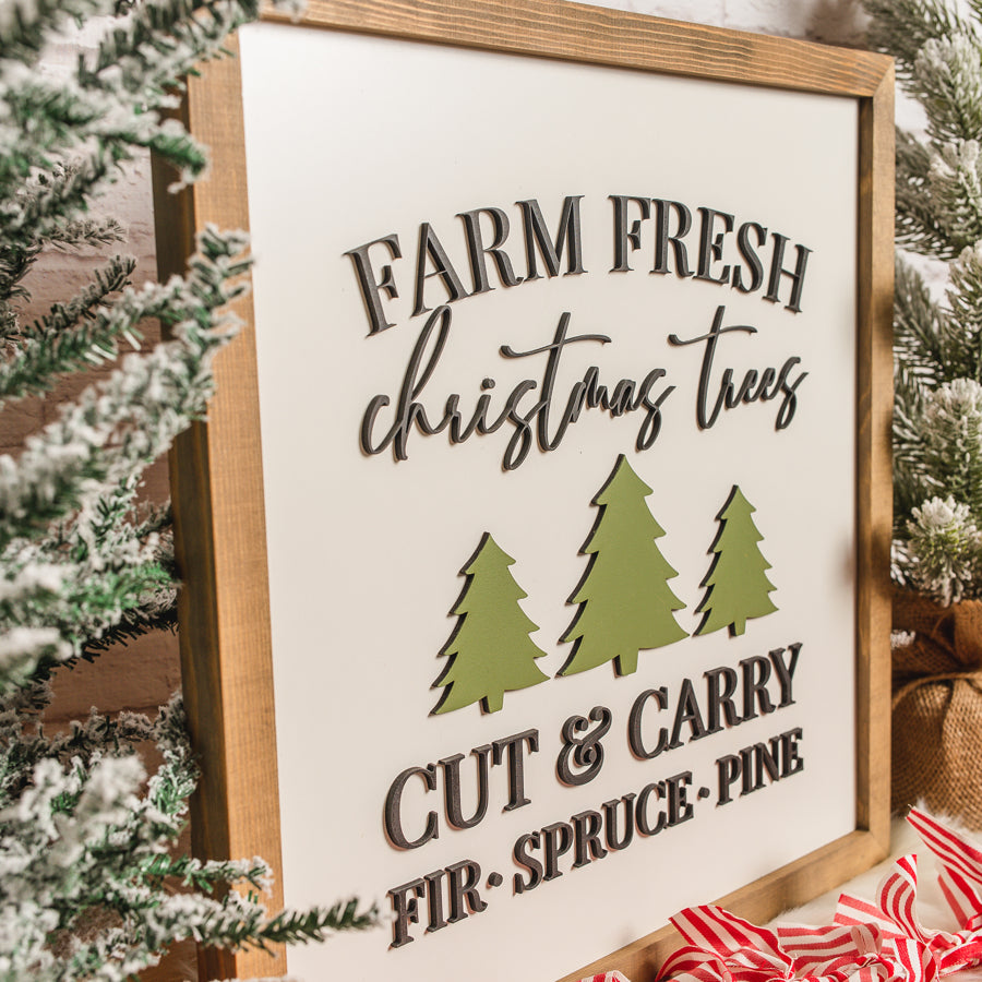 Farm Fresh Christmas Trees | 14x14 inch Wood Sign