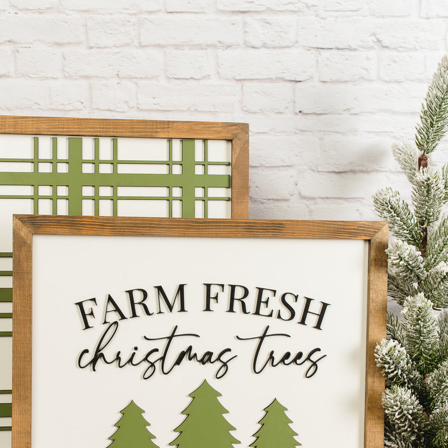Tree Bundle | 16x16 inch Green Plaid Sign + 14x14 inch Farm Fresh Christmas Tree Sign