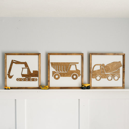 Construction Truck | 14x14 inch Wood Sign | Construction Room Decor | Construction Truck Bedroom