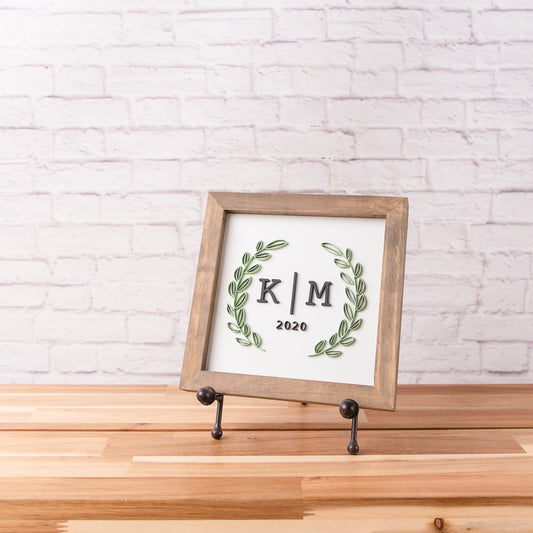 Initial Sign with Greenery | 8x8 inch Wood Sign