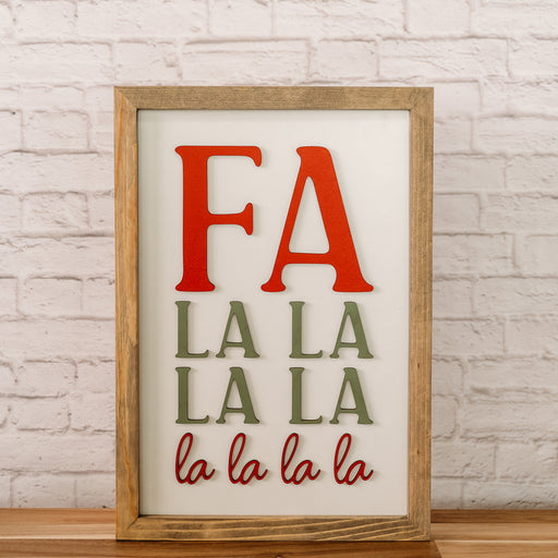 Fa La La La La Christmas Sign – 11x16 Inches – Red & Olive Green Lettering – Holiday Decor