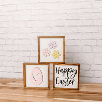 Spring Sign Bundle-Happy Easter, 3 flowers and pink egg