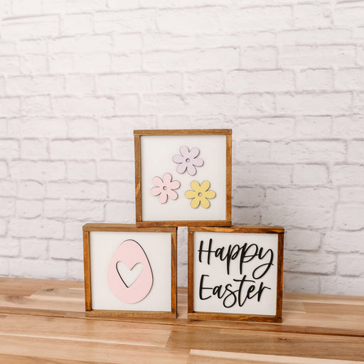 Spring Sign Bundle-Happy Easter, 3 flowers and pink egg