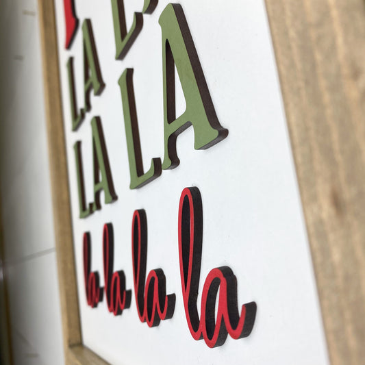 Fa La La La La Christmas Sign – 11x16 Inches – Red & Olive Green Lettering – Holiday Decor