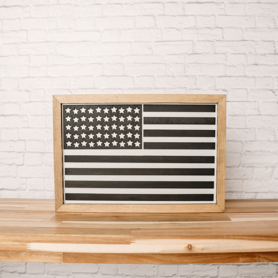 Black & White American Flag | 11x16 inch Wood Sign