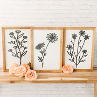Set of 3 Floral Wood Signs | 11x16 inch Sign Set | Neutral Signs