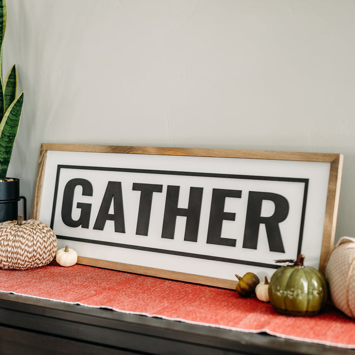 Gather | 13x35 inch Wood Sign | Kitchen Sign