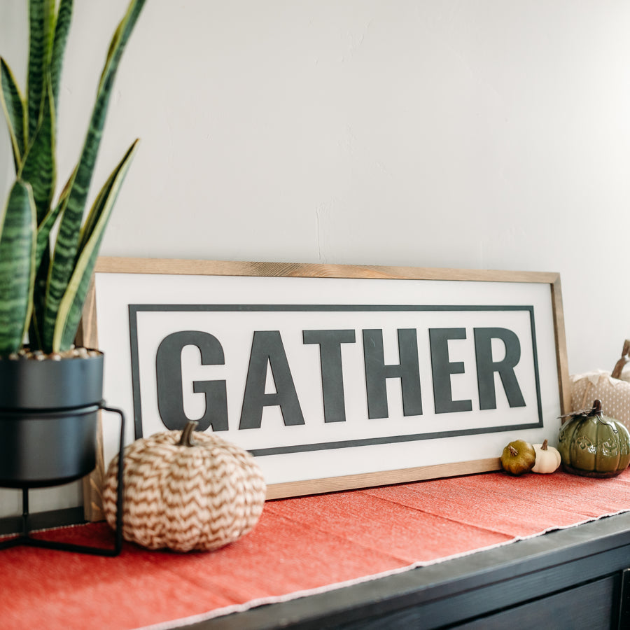 Gather sign. 10x40 Hand painted wood sign/ Gather sign/ Dinning outlet room sign/ Kitchen sign/ Entry way sign/ Front porch sign