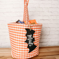 Personalized Halloween Trick or Treat Bags with Bat Tags - Custom Halloween Candy Bags