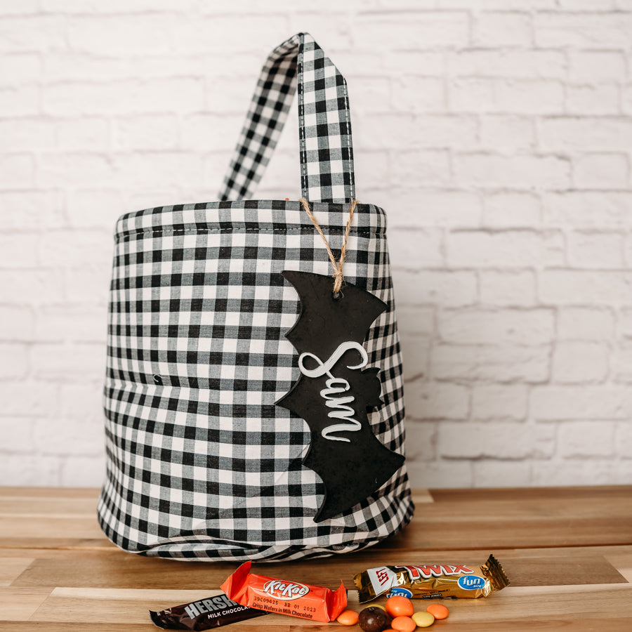 Halloween Trick-or-Treat Bag with Personalized Bat Tag