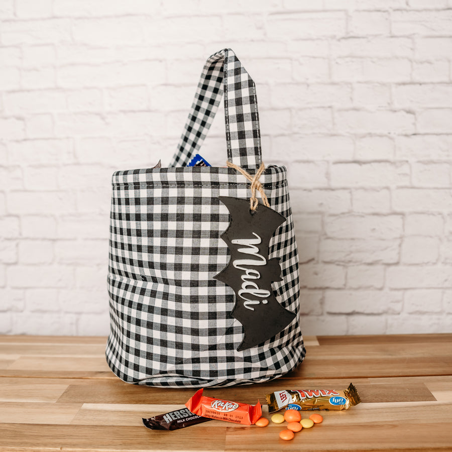 Halloween Trick-or-Treat Bag with Personalized Bat Tag