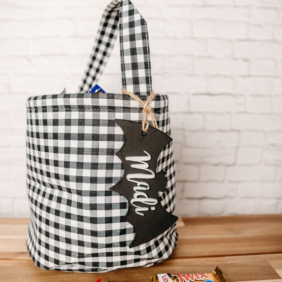 Halloween Trick-or-Treat Bag with Personalized Bat Tag