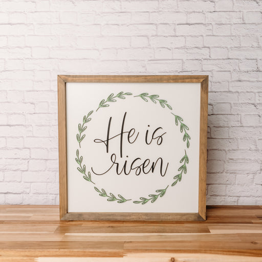 He Is Risen Wreath Sign | 16x16 inch Wood Sign