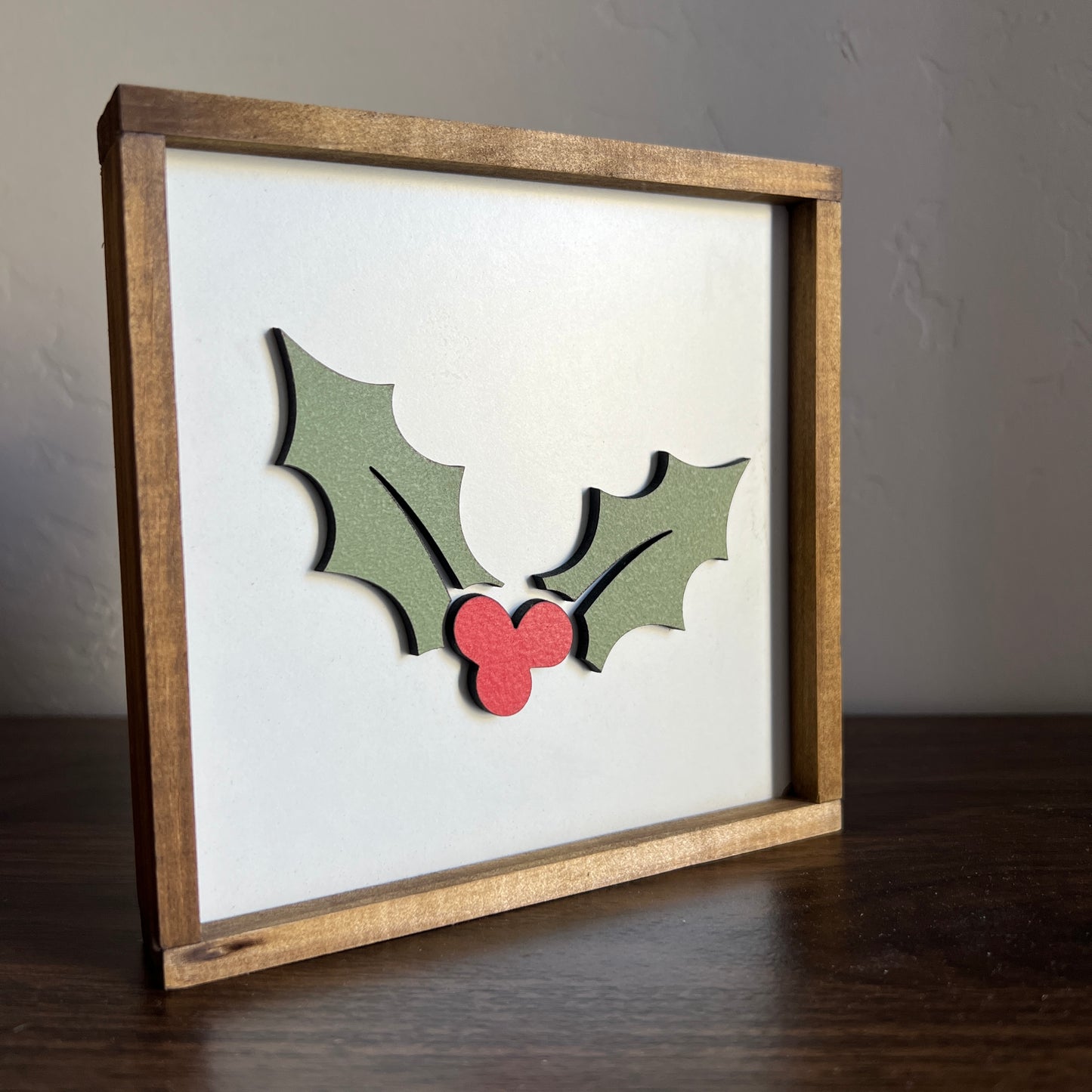 Holly & Berries Tier Tray Sign | 5x5 inch Wood Sign