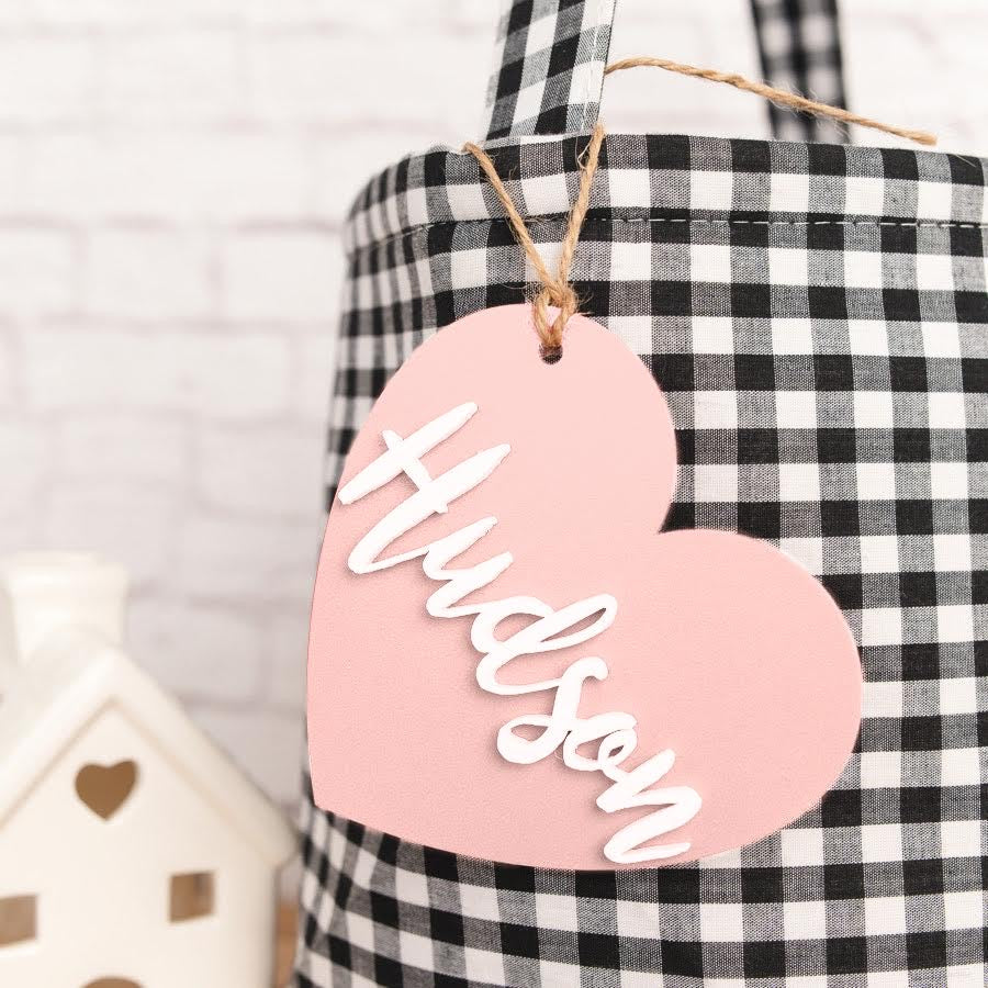 Personalized Valentine Tag with Gingham Bag